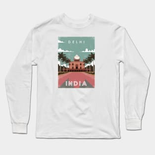 Delhi, India. Retro travel poster Long Sleeve T-Shirt